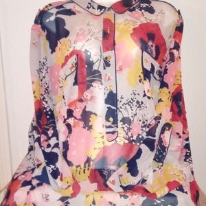 Floral Button-Up Blouse Long Sleeve Size Plus Size 3x